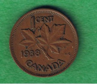 1938 George Vi Canada Canadian One Cent Penny Circulated