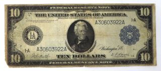 1914 $10 Boston Us Ten Dollar Bill Federal Reserve Note You Grade It F - 906 L51