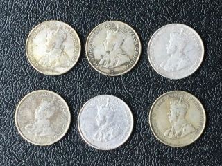 Ceylon Sri Lanka 6 X.  50 Cents Silver Coins