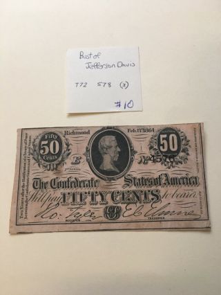 Confederate States Of America Currency 1864.  50 Note T - 72