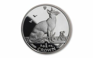 1992 Isle Of Man Siamese Cat Coin 1 Oz Silver Proof &