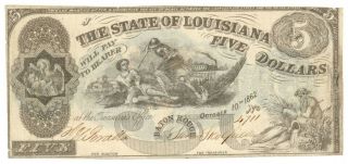 1862 State Of Louisiana $5 Baton Rouge Obsolete Note [4119.  66]