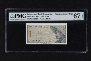 1964 Indonesia Bank 1 Sen Pick 90a Pmg 67 Epq Gem Unc Replacement