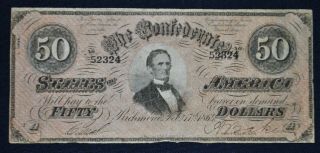 1864 Confederate States Of America $50 Fifty Dollar Note 3 Series 52324