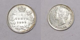 1893 Canada Victoria Sterling Silver 5 Cents Xf Details Inv 375 - 17