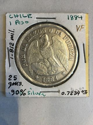 Chile Silver 1 Peso 1884
