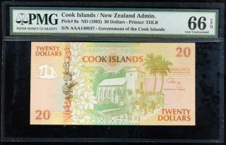 Cook Islands 20 Dollars 1992 P 9 Aaa Prefix Gem Unc Pmg 66 Epq Nr