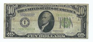 1928 B $10 Federal Reserve Note = Minneapolis = Redeemable In Gold On Demand