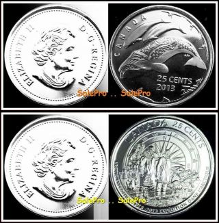 2x Canada 2013 Quarters Arctic Expedition Whale & Explorers 25 Cent Coin Unc