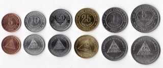 Nicaragua - 6 Dif Unc Coins Set: 1 Centavos - 5 Cordobas