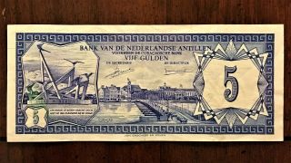 1980 Netherlands Antilles (curacao) 5 Gulden Banknote Km 15a Scarce