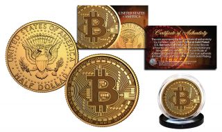 Bitcoin Physical Commemorative Crypto 24k Gold Plated Jfk Half Dollar U.  S.  Coin
