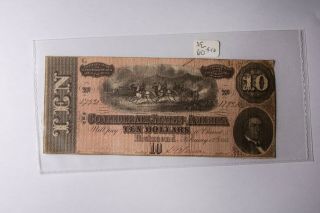 1864 Confederate States Of America 10 - Dollar Bill - Found In A Book.