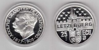 Luxembourg – Rare Silver Proof 25 Ecu Coin 1997 Year Grand Duke Adolf