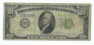 1928 C $10.  00 Federal Reserve Note = York = Redeemable In Gold On Demand