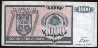 Bosnia - Republika Srpska Inflation Banknote 1.  000 Dinara - Paper Money - 1992