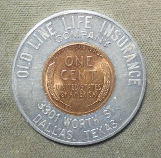 Dallas Tx Old Line Life Insurance Company,  3301 Worth St.  Encased 1954d 1c,  35mm