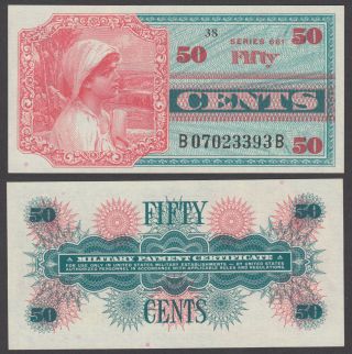 Usa 50 Cents Nd 1968 Unc Crisp Banknote Mpc Series 661