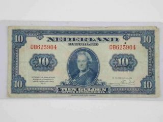 1943 Netherlands 10 Gulden Banknote
