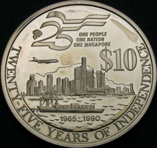 Singapore 10 Dollars 1990 Proof - Silver - Anniversary Of Independence - 1049