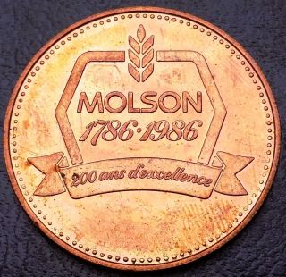 1786 - 1986 Molson Good For One Molson Product Trade Token,  200 Years Excellence