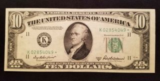 West Point Coins 1950 B $10 Federal Reserve Note ' Star ' K Dallas,  UNC 2