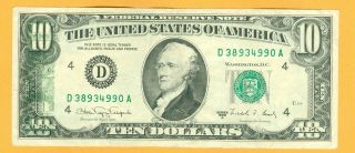 1988a $10 Dollar Frn Cleveland Offset Printing Error Note