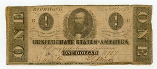 1862 T - 55 $1 The Confederate States Of America Note - Civil War Era