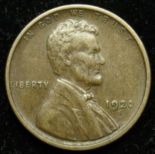 1920 S Lincoln Wheat Cent Penny Vf Very Fine (b02)