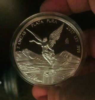 Mexico 2017 Proof Libertad 2 Oz Plata Pura Silver Coin In Capsule