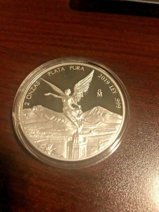 Mexico 2019 Proof Libertad 2 Oz Plata Pura Silver Coin In Capsule
