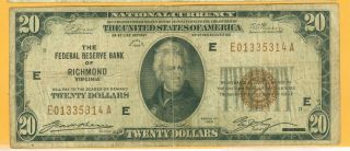 1929 $20 National Currency Note,  Federal Reserve Bank Of Richmond Va