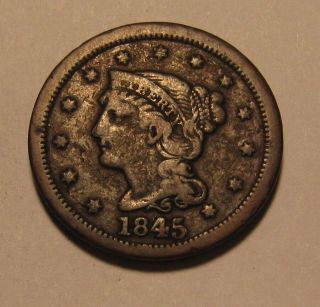 1845 Braided Hair Large Cent Penny - Very Fine - 264su
