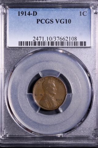 1914 - D Lincoln Wheat Cent Penny Pcgs Vg10 4 - 9acet
