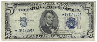 $5 1934 - D Wide Silver Certificate Fr 1654 Star Note