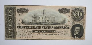 Civil War 1864 $20.  00 Confederate States Horse Blanket Note 703