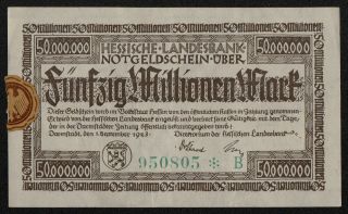 Germany (psnl) 50 Millionen Mark 1923 Xf,  Hessen