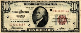 1929 $10 Sm Size U.  S.  Federal Reserve Bank Note 7 - G CHICAGO IL FR 1860 - G CIRC 2