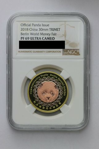 2018 China 30mm Trimet Berlin World Money Fair Panda Medal - Ngc Pf 69 - Rare