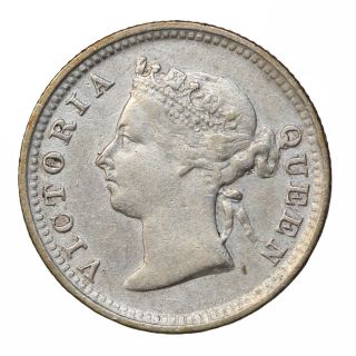 1885 British Straits Settlements Silver Five 5 Cents Queen Victoria Km 10