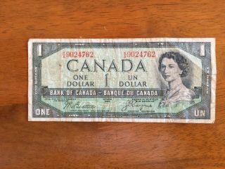 1954 Bank Of Canada One Dollar Note Vintage Canadian Bills $1 (9024762)