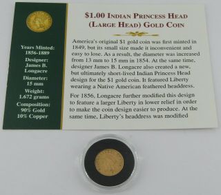 1856 $1 Indian Head Gold Coin Liberty One Dollar - Item 9780