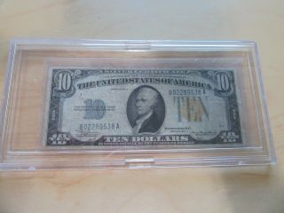 1934 A Series $10 Ten Dollar Us Silver Certificate North Africa Yellow Seal Note