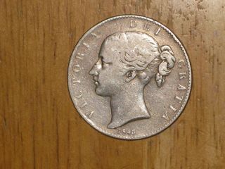 Gb England 1845 Silver Crown Coin Queen Victoria