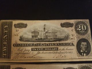 1864 2 Uncirculated 20 Dollar Consecutive Serial Numbers 1026,  1029 2