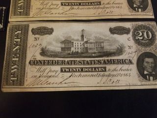 1864 2 Uncirculated 20 Dollar Consecutive Serial Numbers 1026,  1029 3