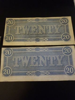 1864 2 Uncirculated 20 Dollar Consecutive Serial Numbers 1026,  1029 4