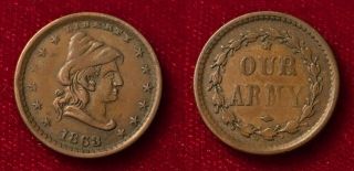 Patriotic Civil War Token 1863 Liberty Head Right Our Army F - 45/332a
