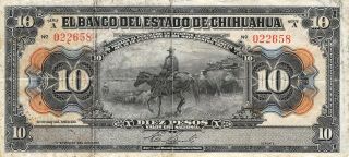 México / Chihuahua 10 Pesos 1913 Series A Circulated Banknote Mxred