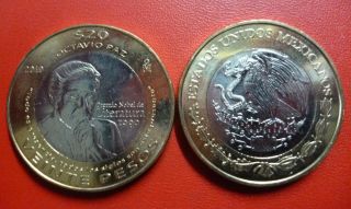 Mexico Comm.  Bimetallic Coin 20 Pesos Kmnew Unc 2010 - Octavio Paz